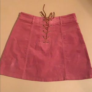 Pink/red suede skirt
